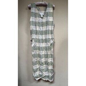 New Moon Womens V-Neck Sleeveless Casual Plaid Summer Midi Dress  Small Green